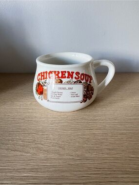 Chicken Soup Ceramic Recipe Soup Mug - White and Orange